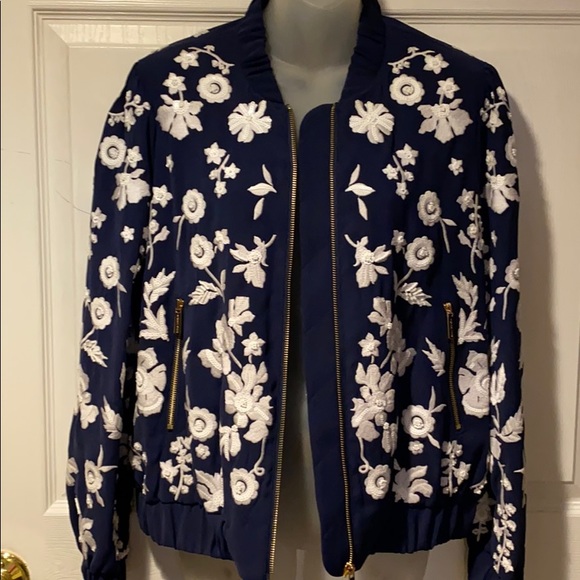Michael Kors Bomber Jacket Beaded Navy White NWT M - Picture 5 of 14